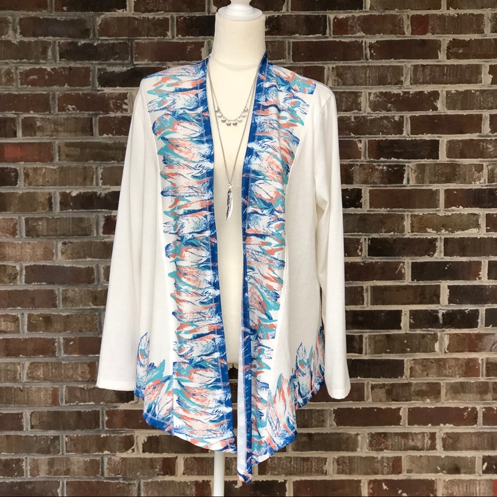 NWT Feather Print Open Cardigan Sz XL